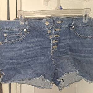 Torrid Distressed Denim Button Shorts